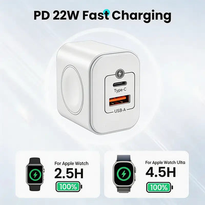 3-In-1Magnetic Wireless Cordless PD USB-C Wall Charger Block - 20W Fast Charging, Compatible with Iwatch Ultra/9/8/7/6, Iphone 17/17 Pro/16/16 Pro/15 Series, Electronic Cellphone, Apple Watch Seires
