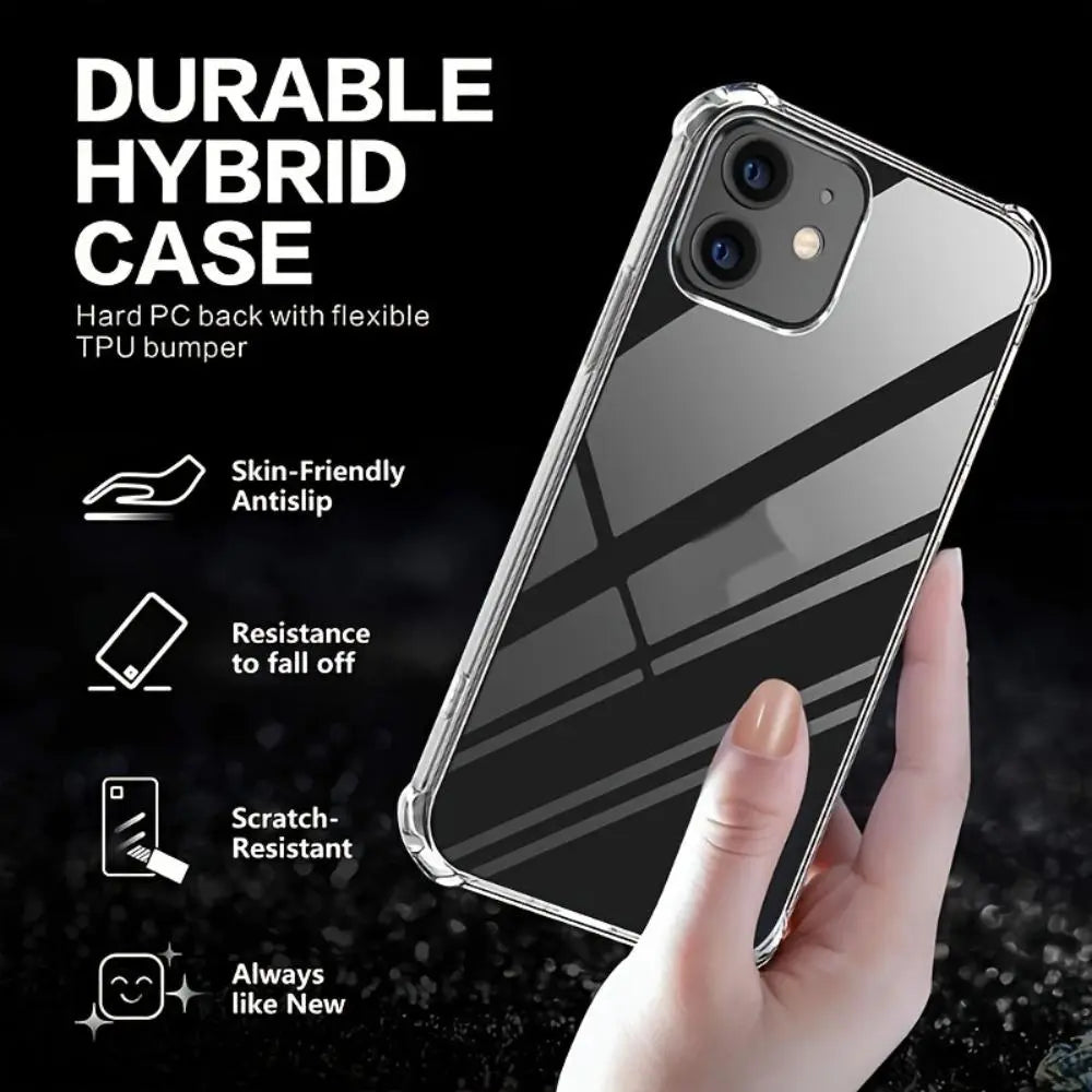 Transparent Thickened Corner TPU Protective Durable Anti-Drop Shockproof Scratch-Resistant Phone Case Cover for Iphone 11/12/13/14/15/16/17 Pro Max/Mini/Plus Protection Casing Accessories