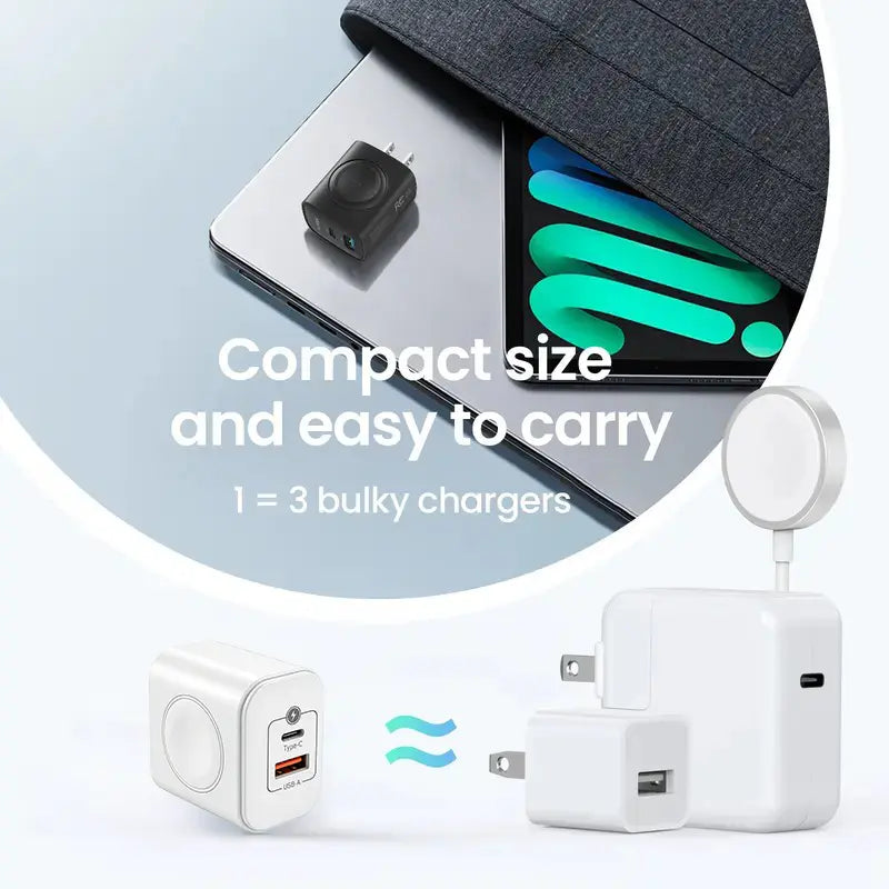 3-In-1Magnetic Wireless Cordless PD USB-C Wall Charger Block - 20W Fast Charging, Compatible with Iwatch Ultra/9/8/7/6, Iphone 17/17 Pro/16/16 Pro/15 Series, Electronic Cellphone, Apple Watch Seires